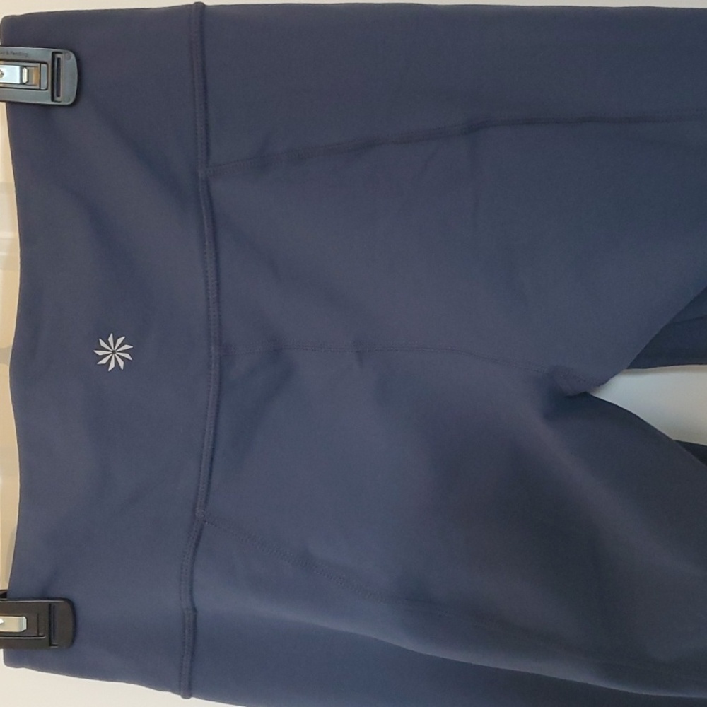 Athela Blue Criss Cross, Mesh Hem, Mid Rise, Cropped Leggings, Size M